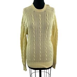 VINTAGE Alan Paine Yellow Sweater Cable Knit Crew Neck Raglan Sleeve Size Large